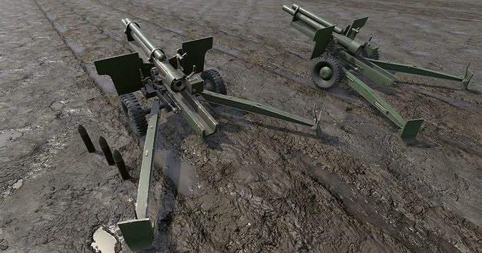 Howitzer two military cannons Low-poly 3D model