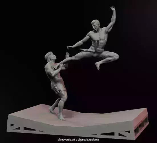 BLOODSPORT statue of two men fighting 3D print model