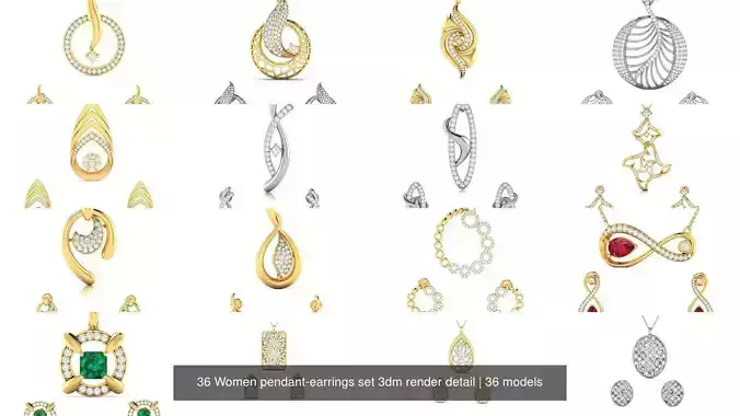 36 Women pendant-earrings set 3dm render detail 3D Model Collection