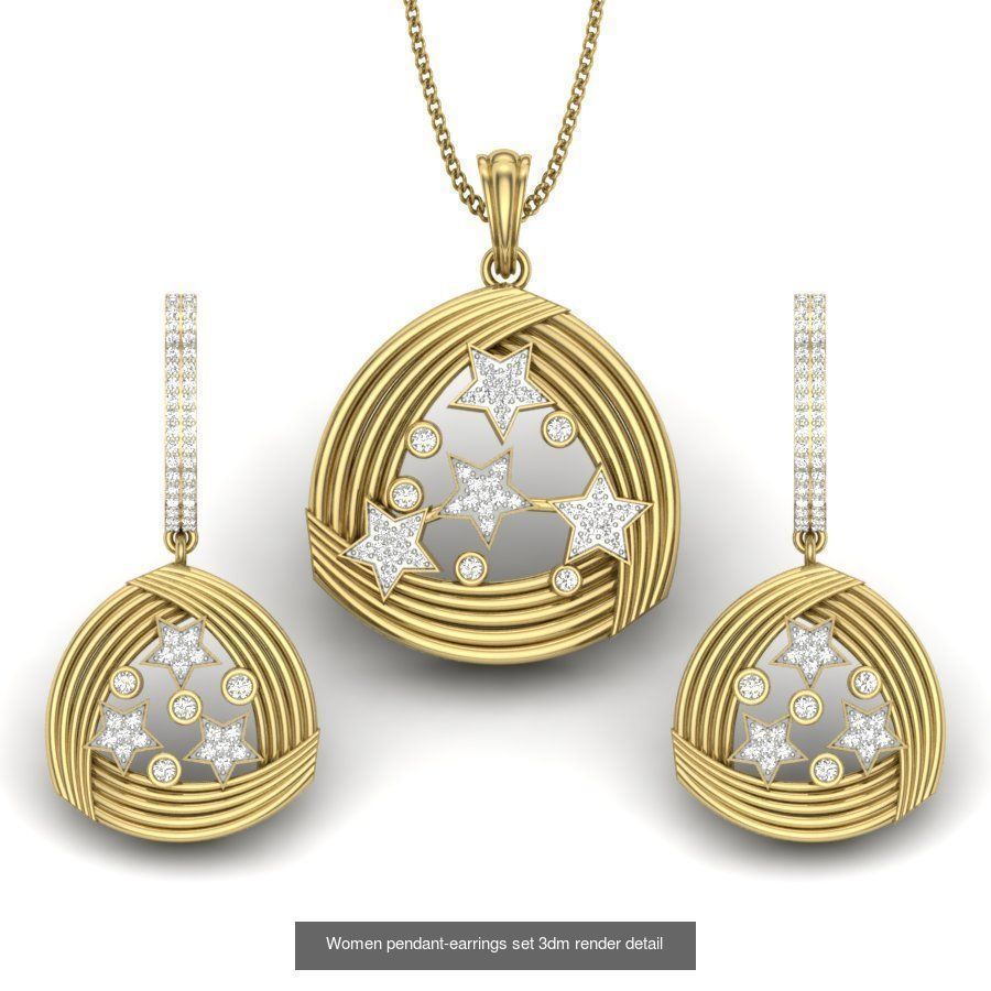 74 Women pendant-earrings set 3dm render detail 3D Model Collection_28