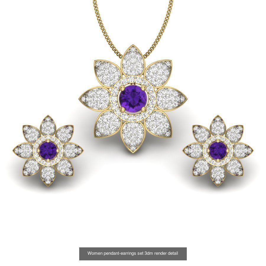 74 Women pendant-earrings set 3dm render detail 3D Model Collection_30