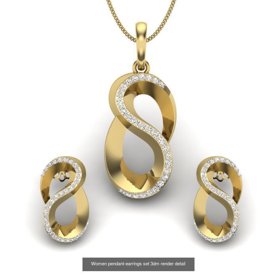 74 Women pendant-earrings set 3dm render detail 3D Model Collection_44