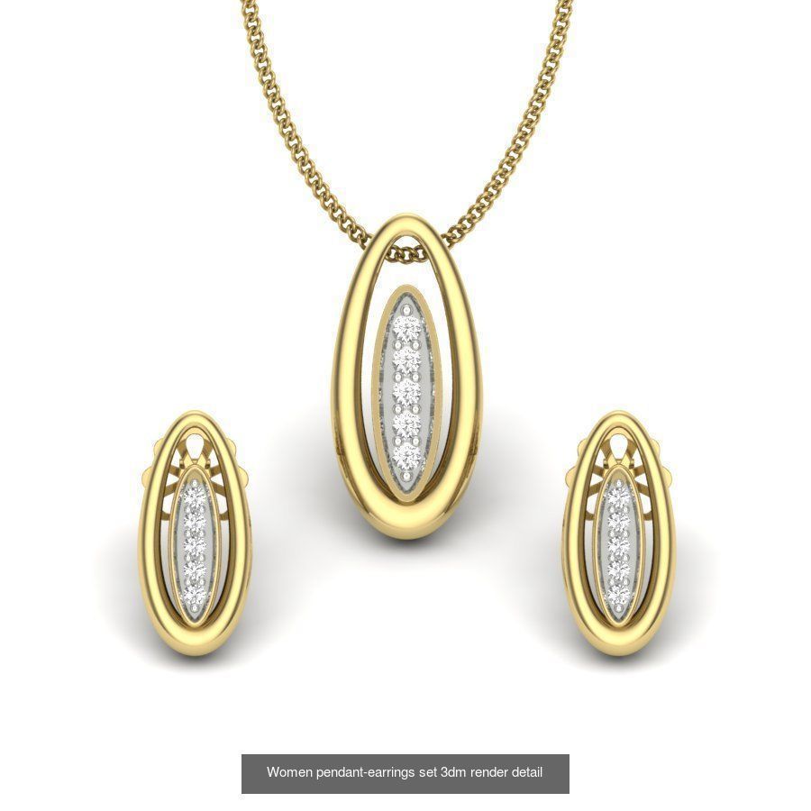 74 Women pendant-earrings set 3dm render detail 3D Model Collection_27