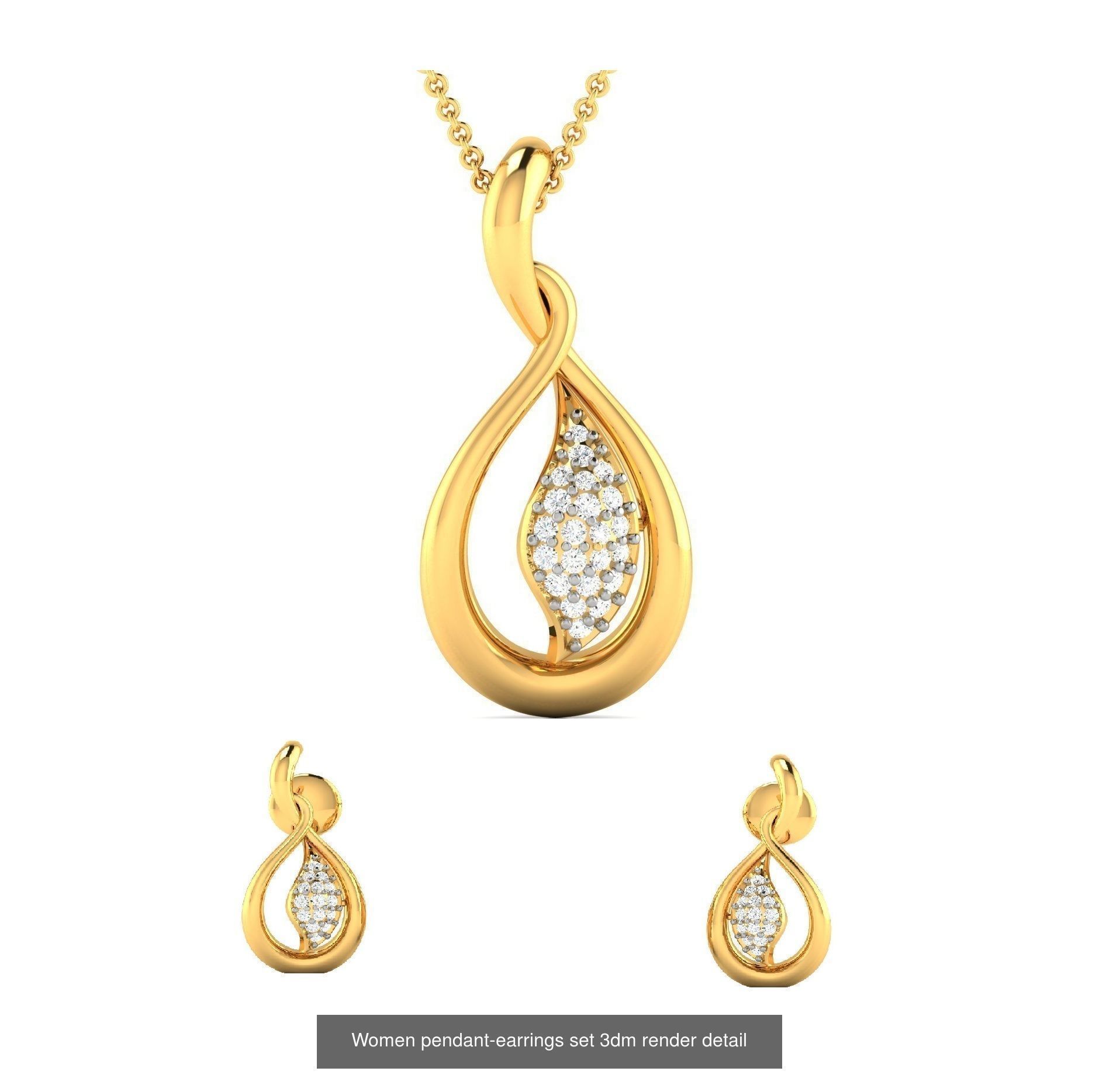 74 Women pendant-earrings set 3dm render detail 3D Model Collection_56