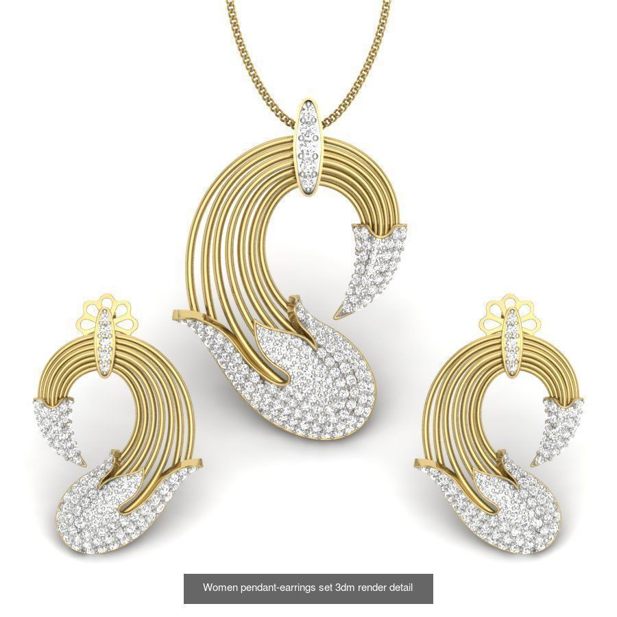 74 Women pendant-earrings set 3dm render detail 3D Model Collection_35