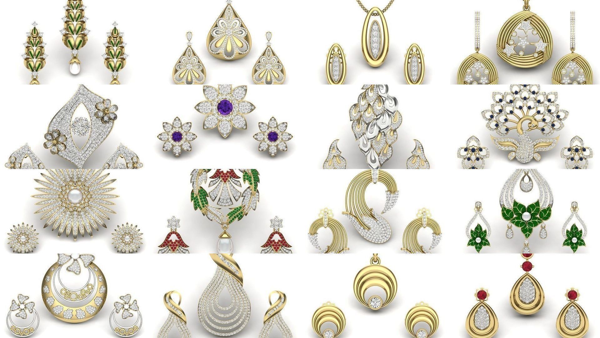 74 Women pendant-earrings set 3dm render detail 3D Model Collection_1