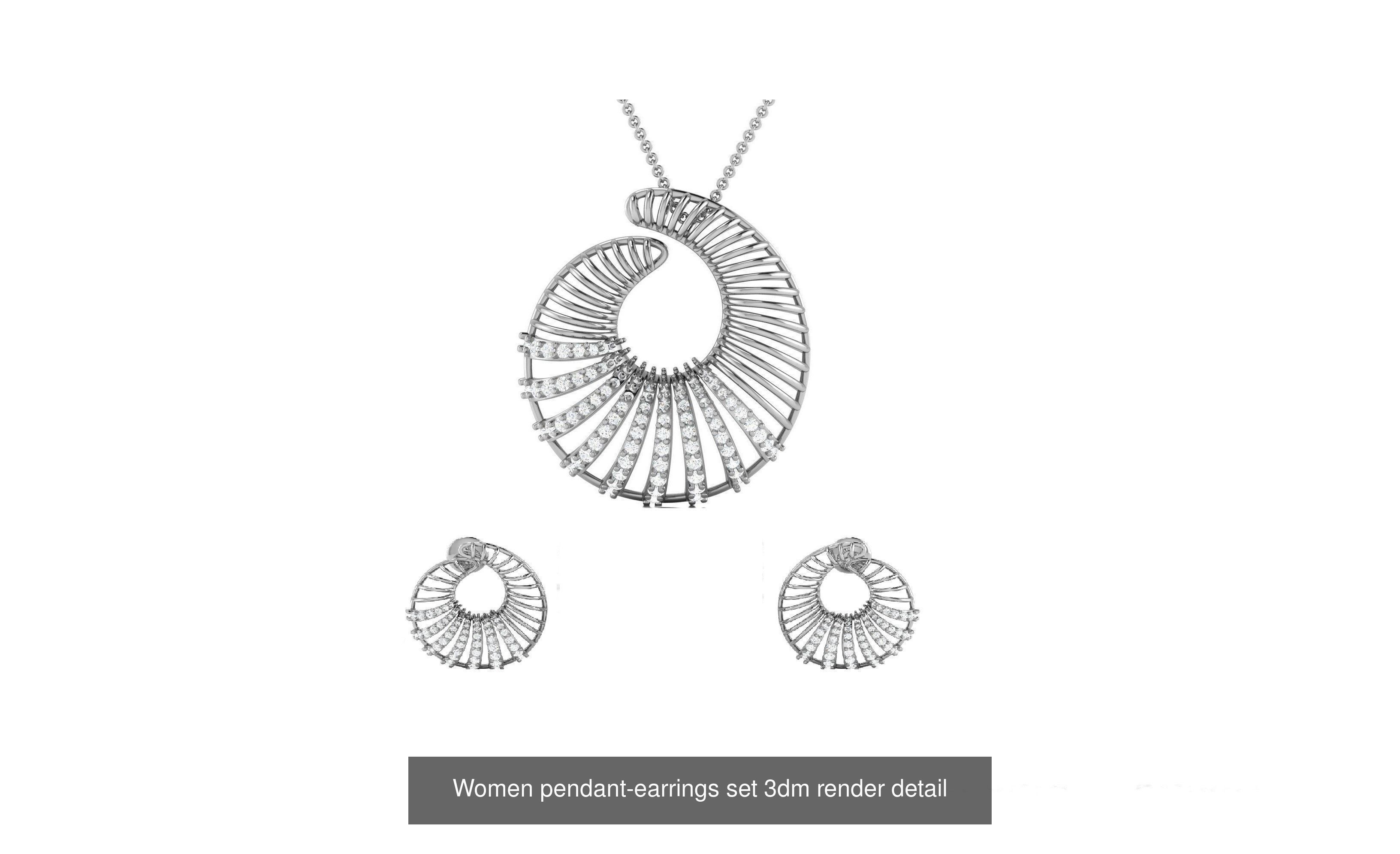 74 Women pendant-earrings set 3dm render detail 3D Model Collection_64