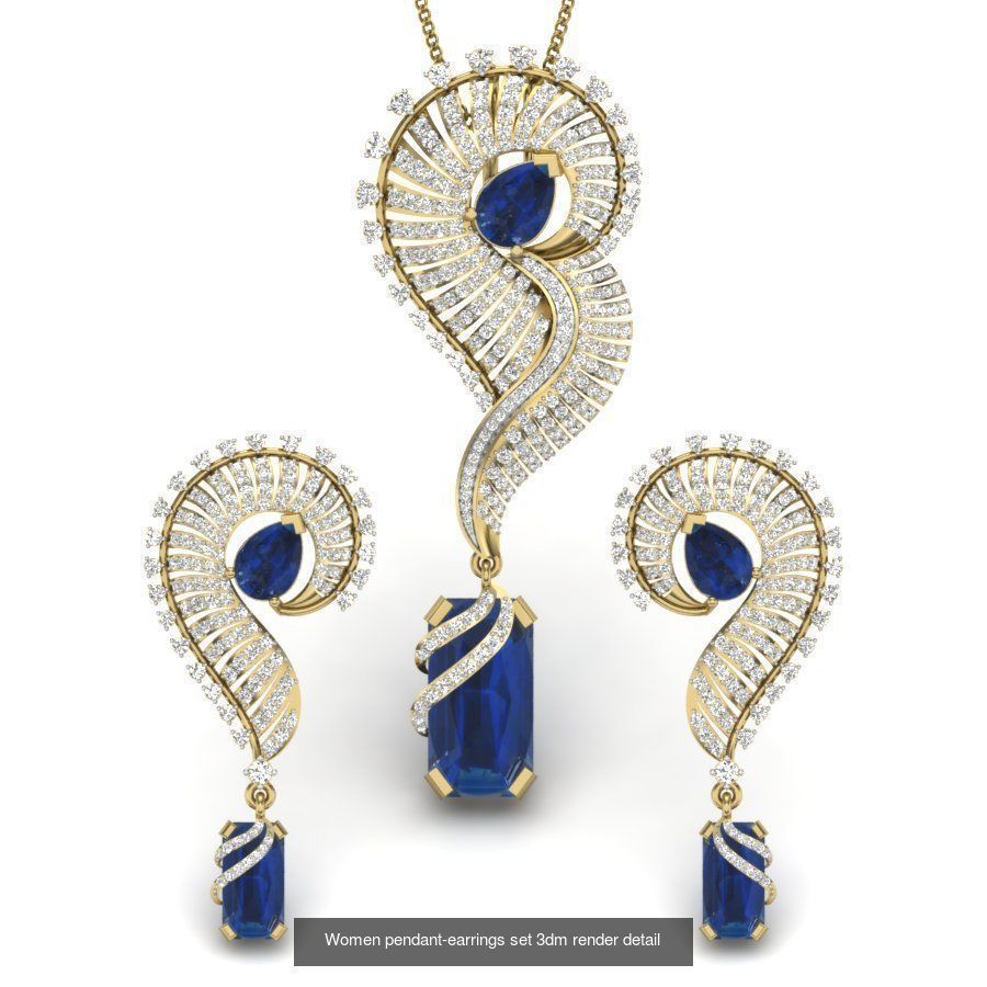 74 Women pendant-earrings set 3dm render detail 3D Model Collection_16
