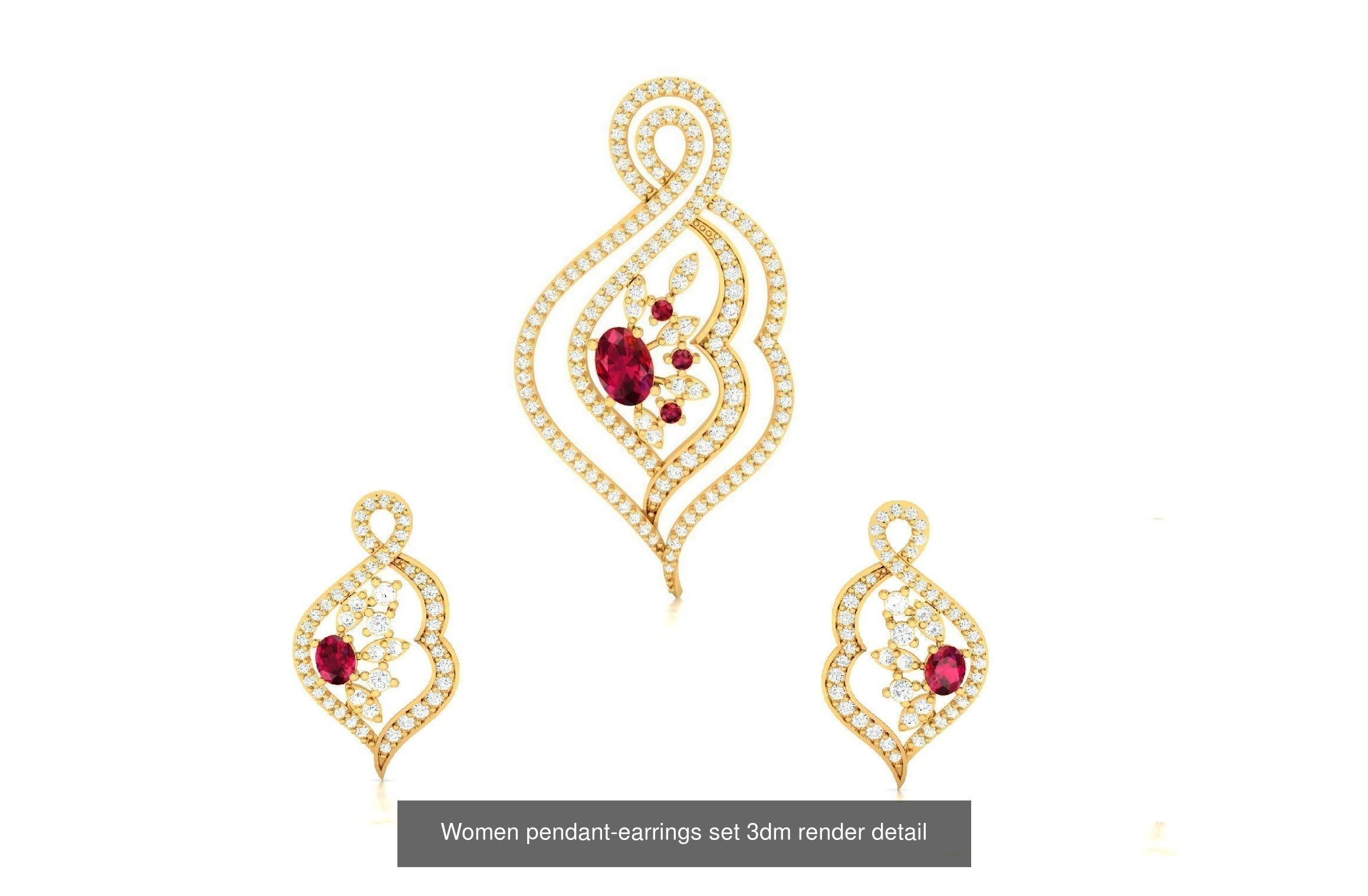 74 Women pendant-earrings set 3dm render detail 3D Model Collection_81