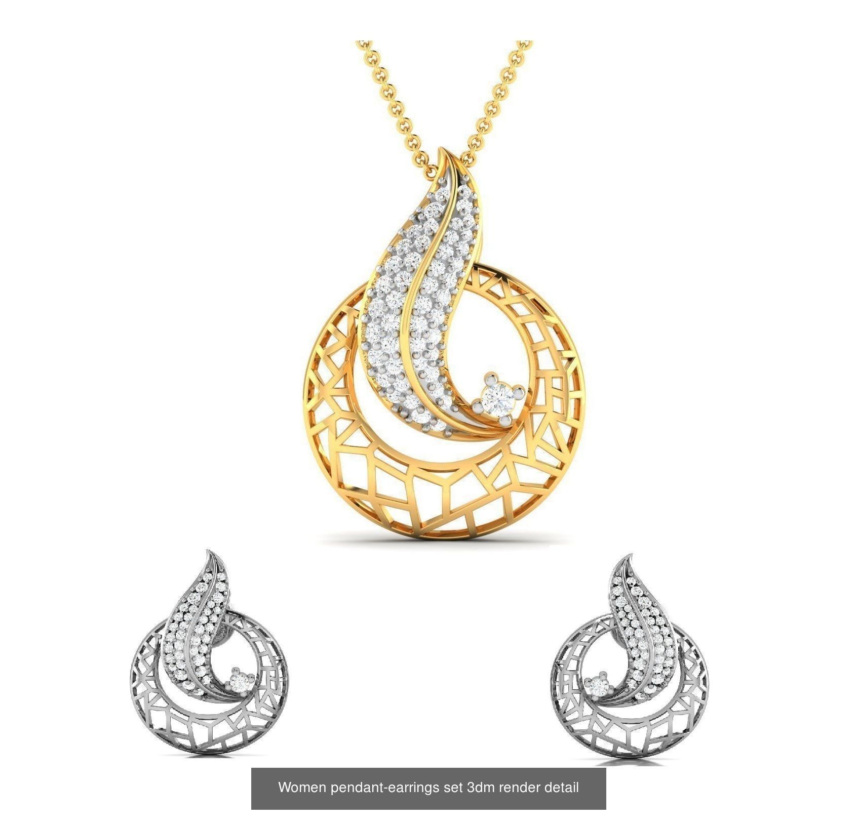 74 Women pendant-earrings set 3dm render detail 3D Model Collection_48