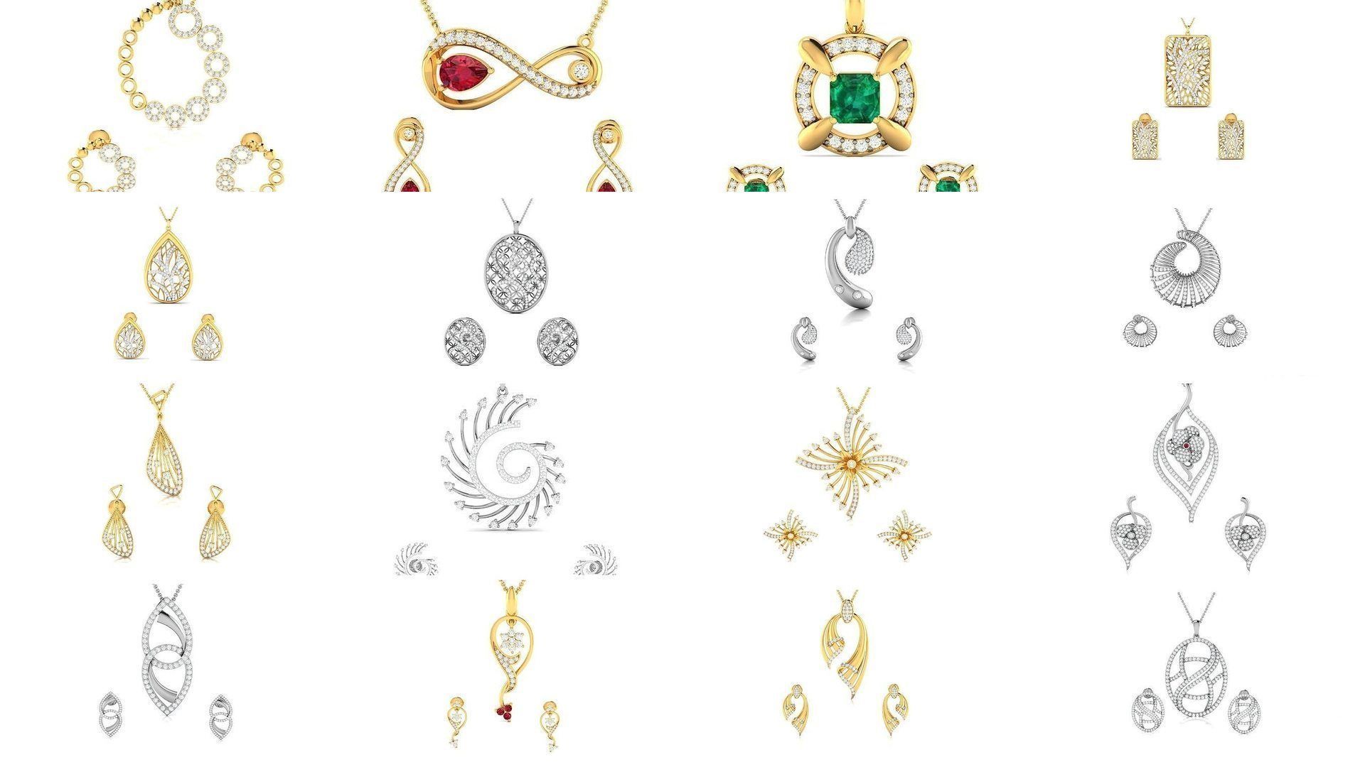 74 Women pendant-earrings set 3dm render detail 3D Model Collection_5