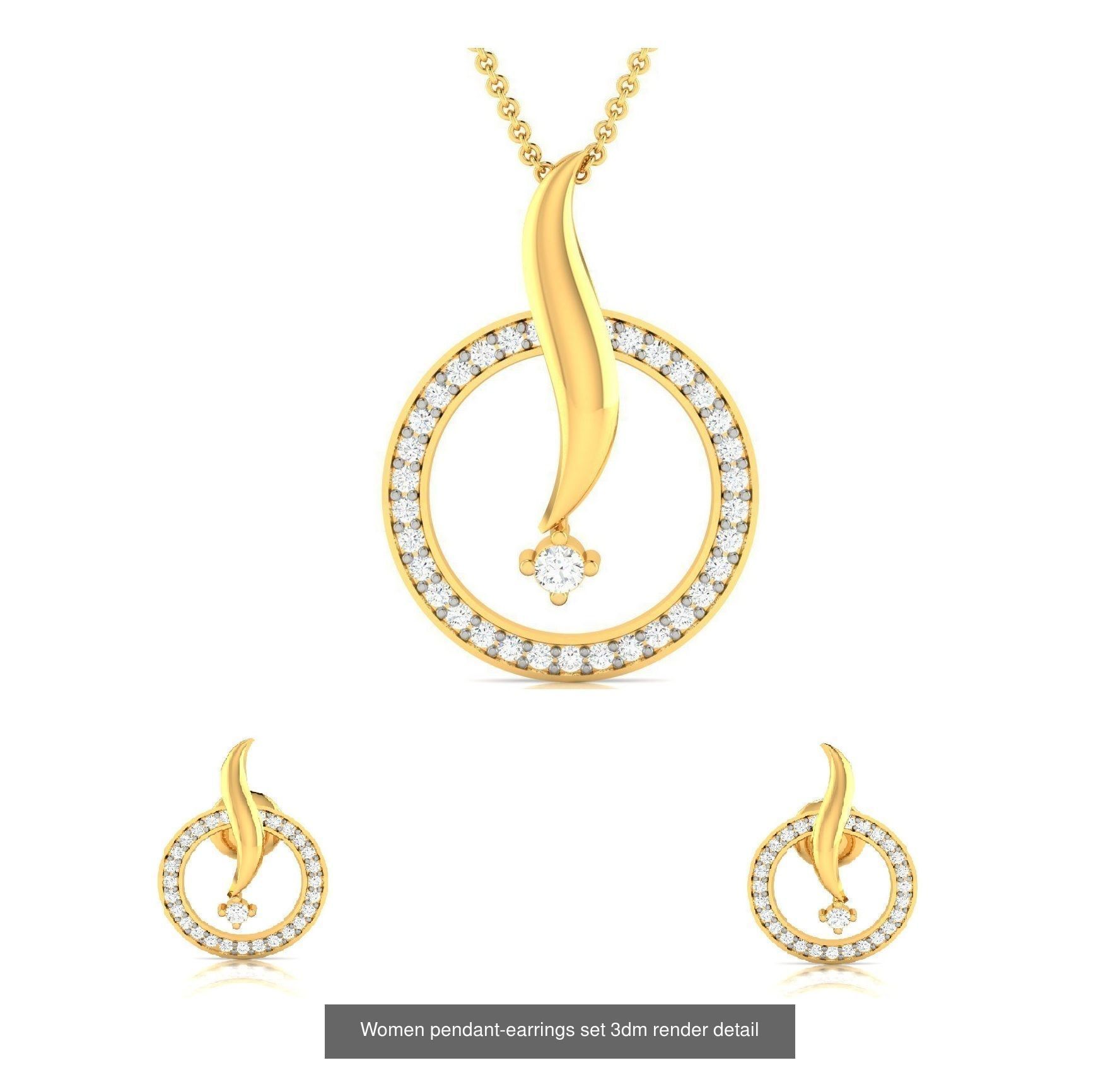 74 Women pendant-earrings set 3dm render detail 3D Model Collection_47