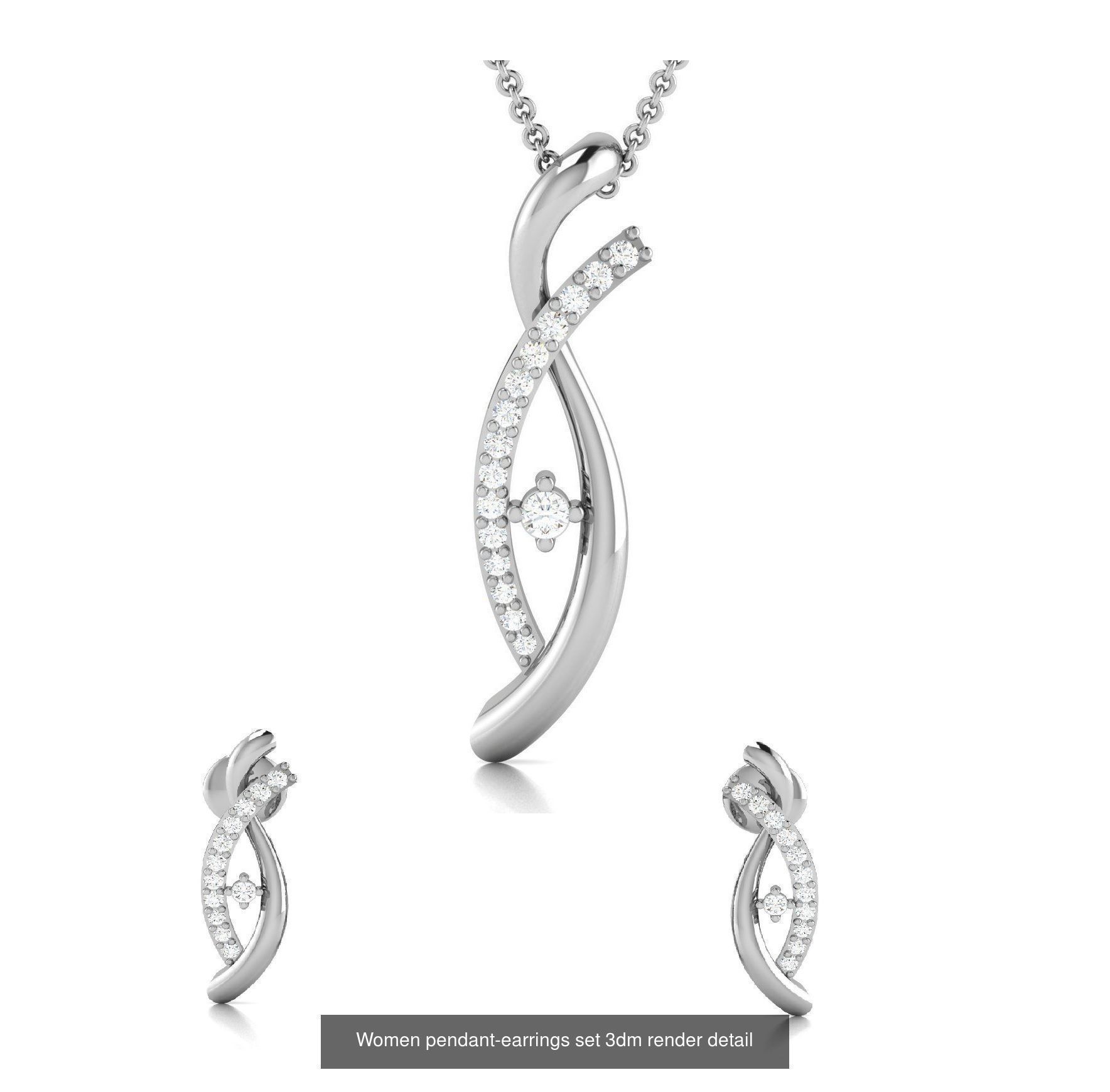74 Women pendant-earrings set 3dm render detail 3D Model Collection_52