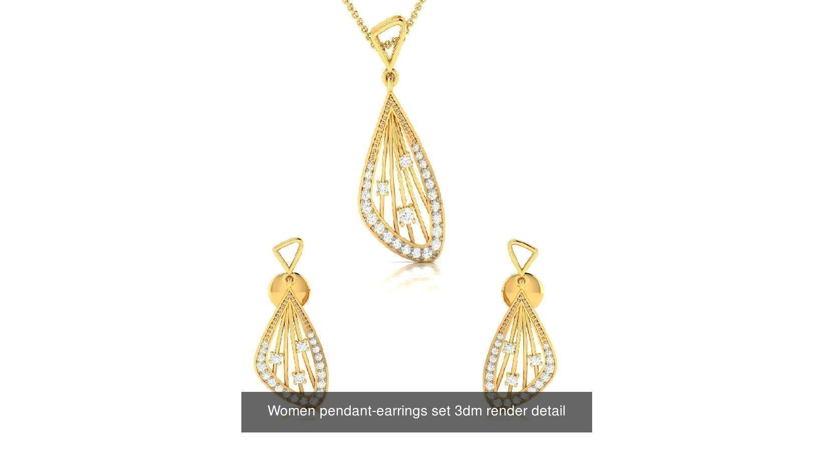 74 Women pendant-earrings set 3dm render detail 3D Model Collection_65