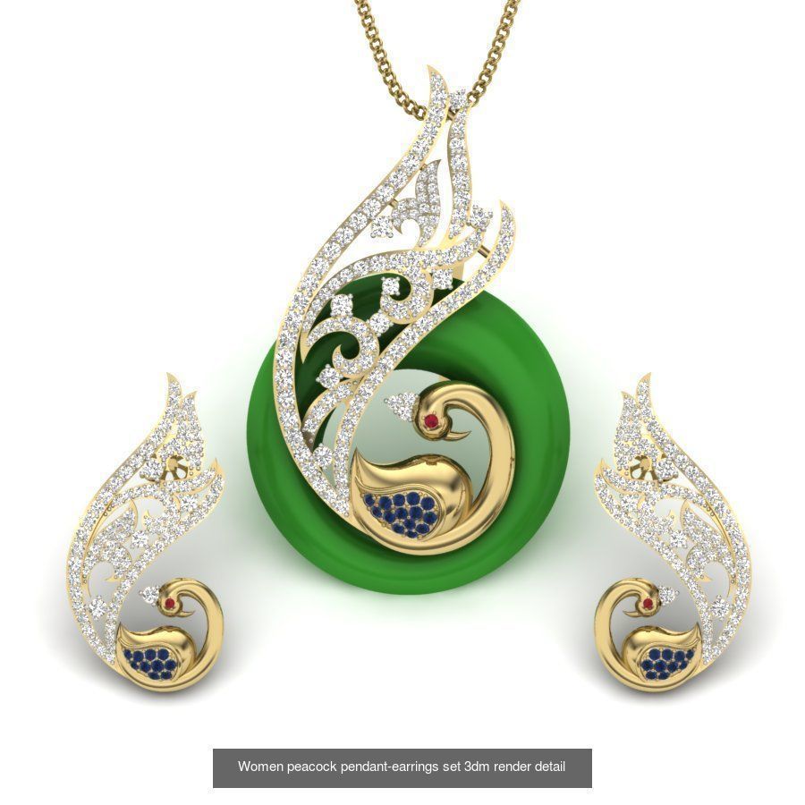74 Women pendant-earrings set 3dm render detail 3D Model Collection_23