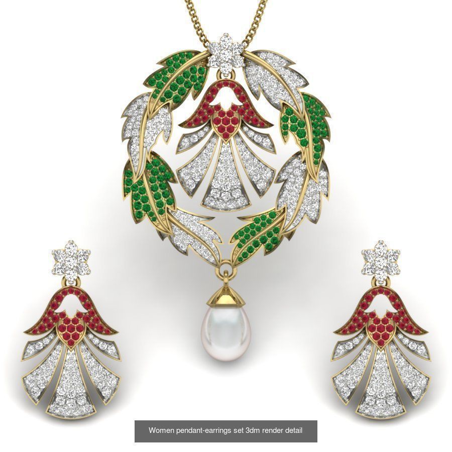 74 Women pendant-earrings set 3dm render detail 3D Model Collection_34