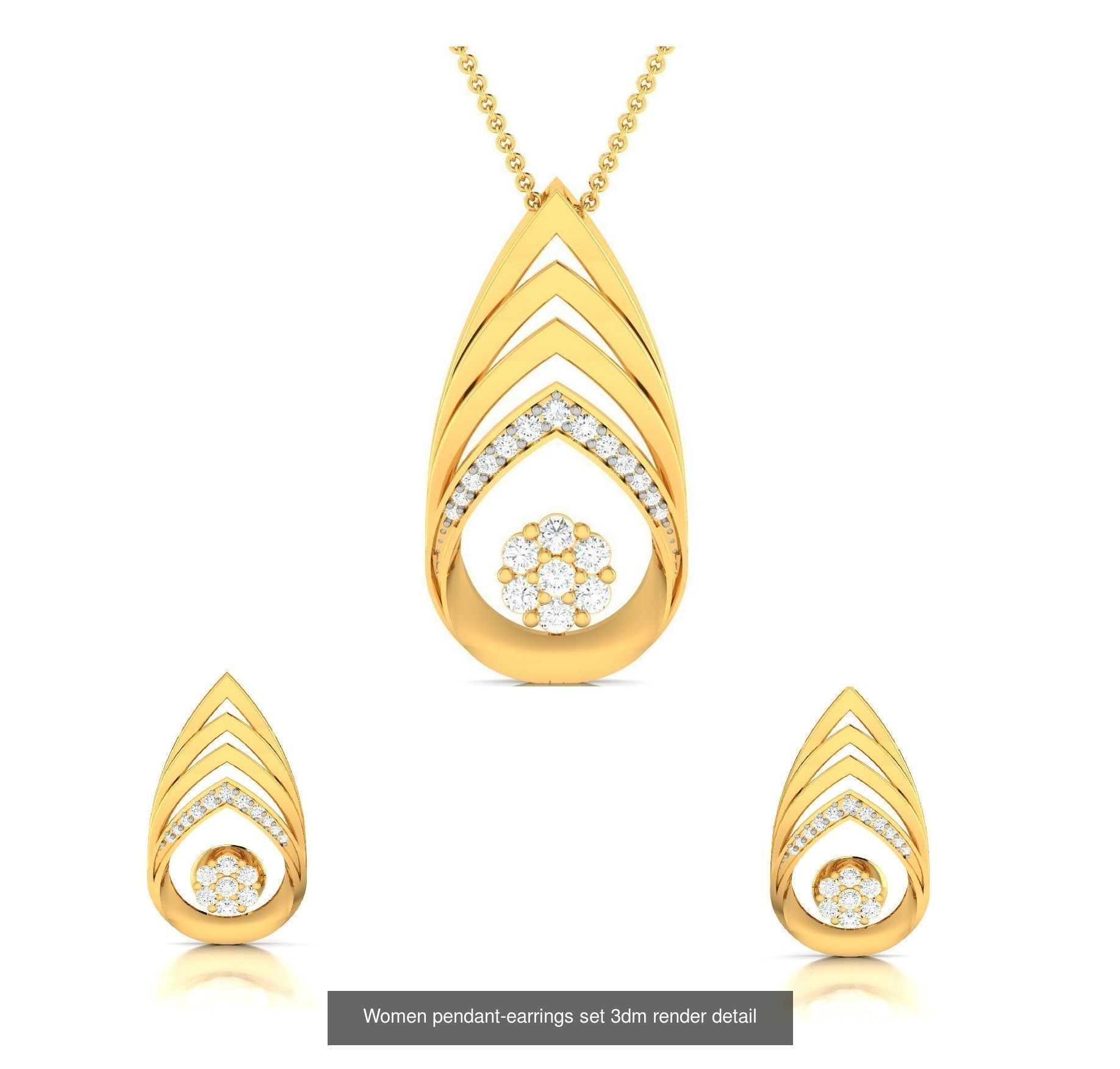 74 Women pendant-earrings set 3dm render detail 3D Model Collection_51