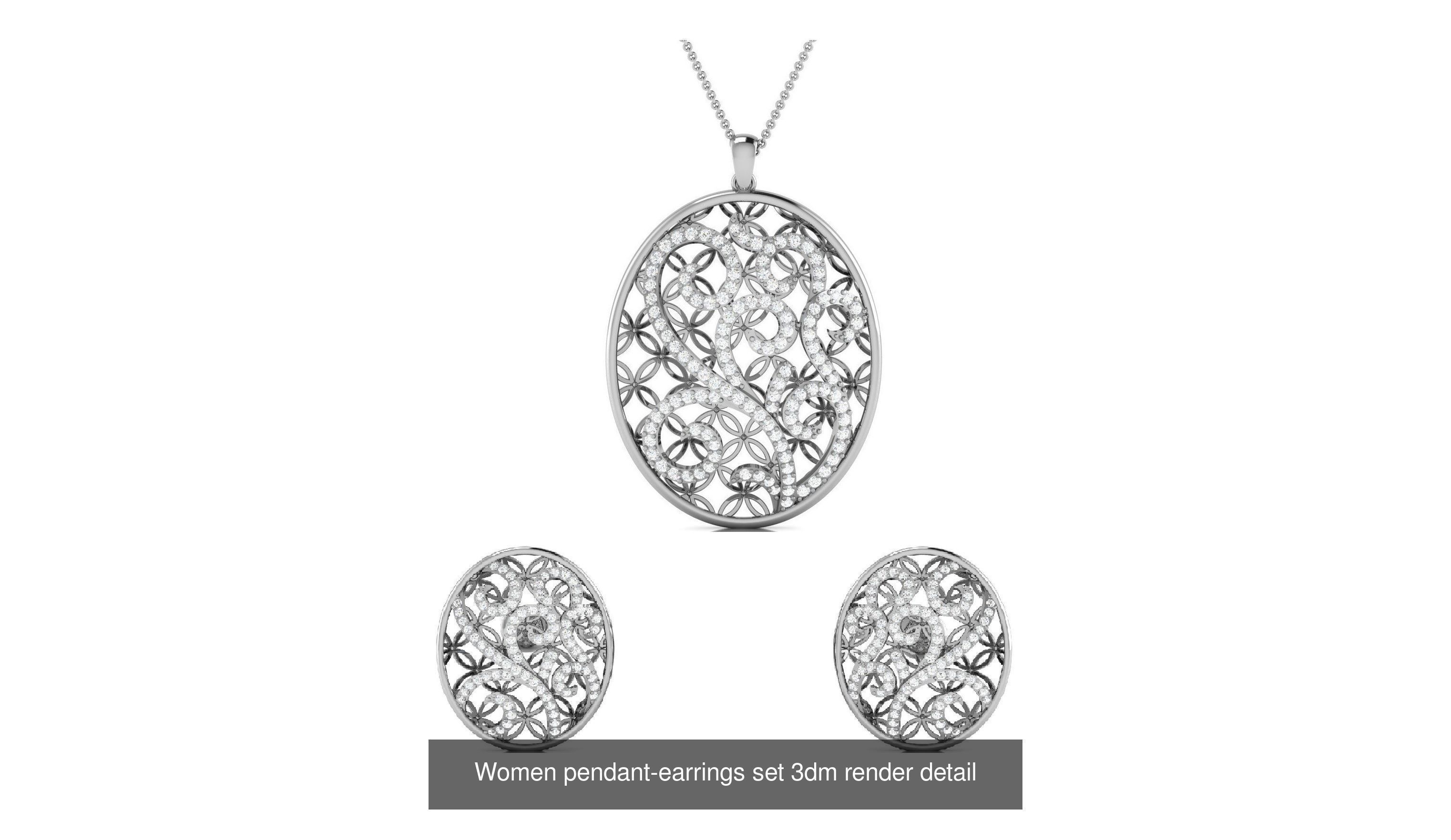 74 Women pendant-earrings set 3dm render detail 3D Model Collection_62