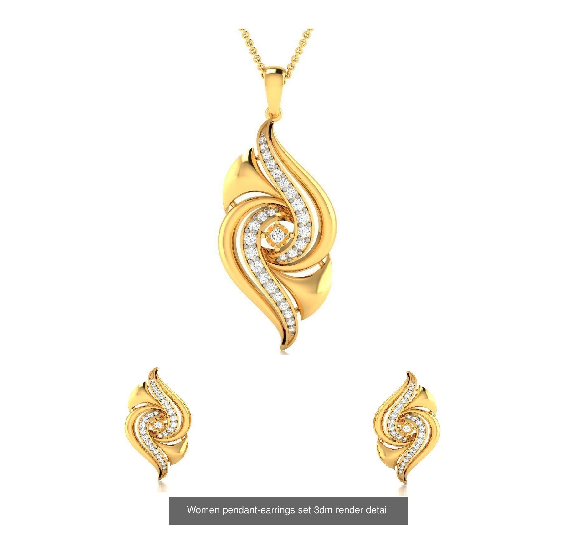 74 Women pendant-earrings set 3dm render detail 3D Model Collection_49
