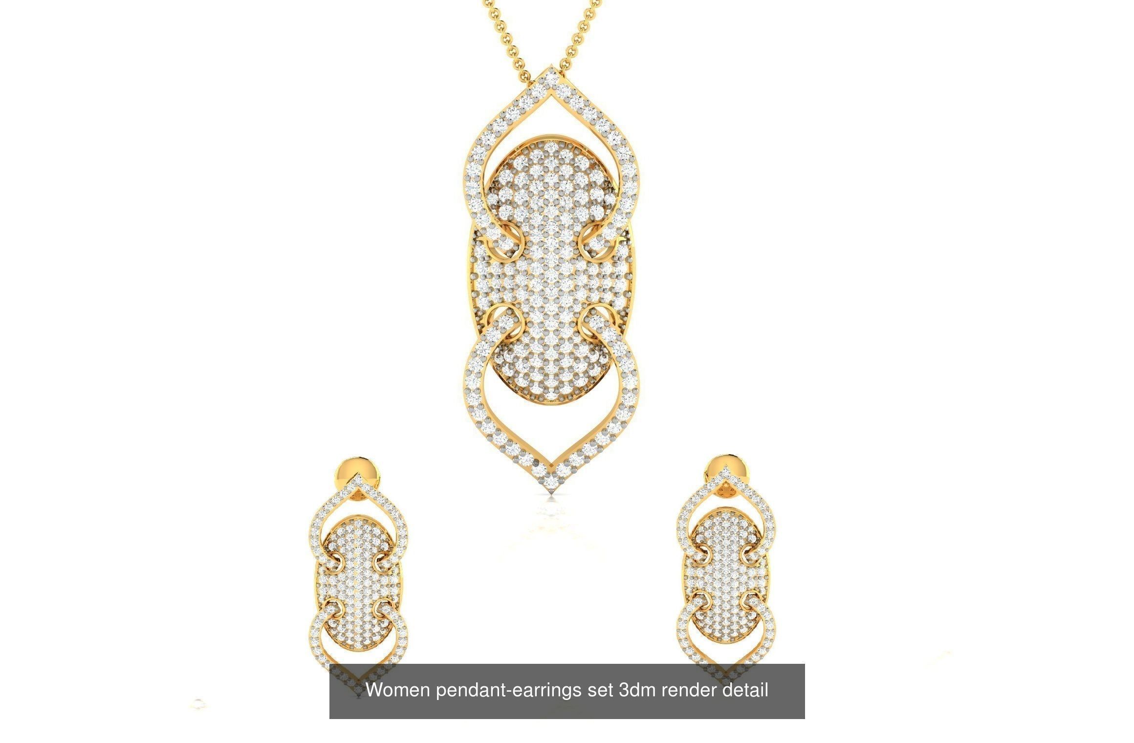 74 Women pendant-earrings set 3dm render detail 3D Model Collection_74