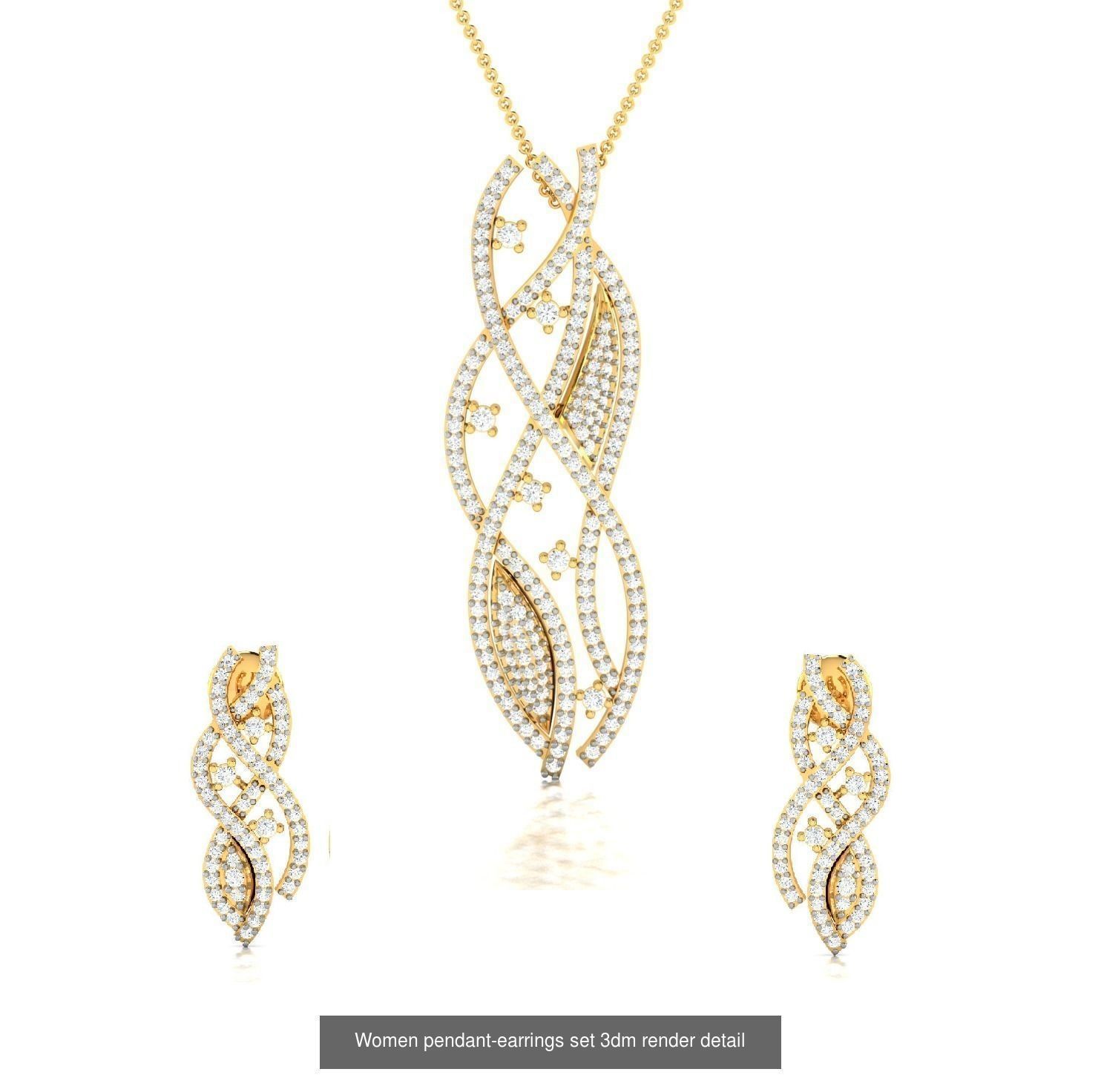 74 Women pendant-earrings set 3dm render detail 3D Model Collection_77