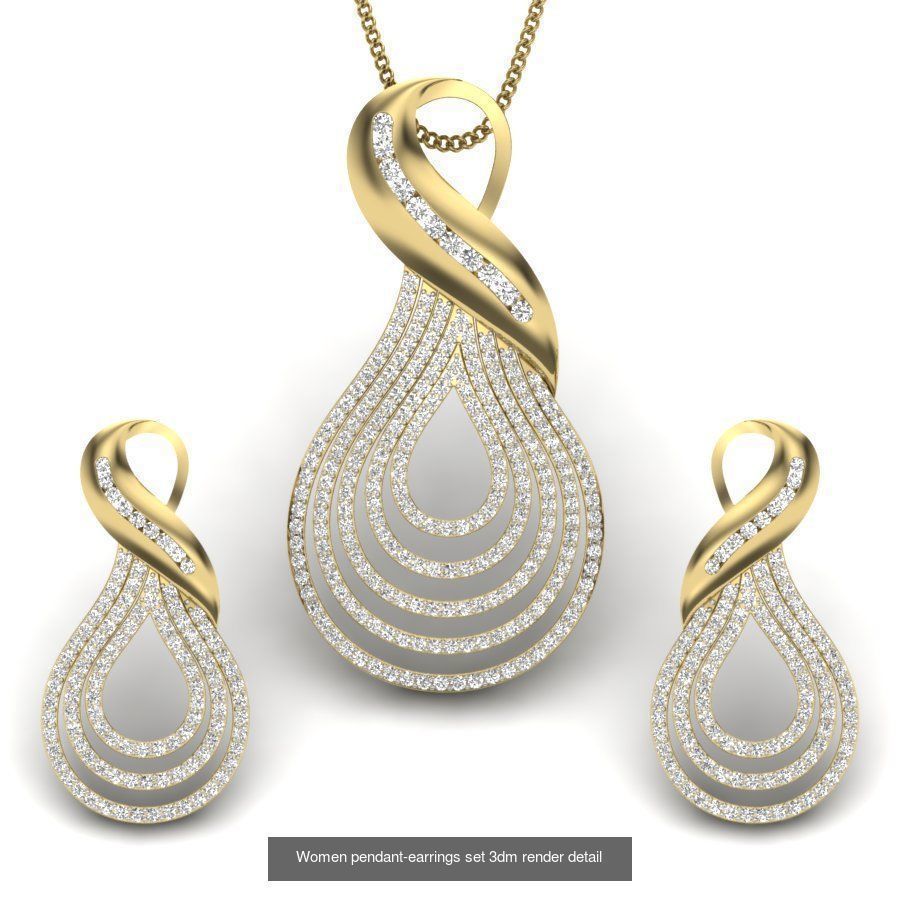 74 Women pendant-earrings set 3dm render detail 3D Model Collection_38