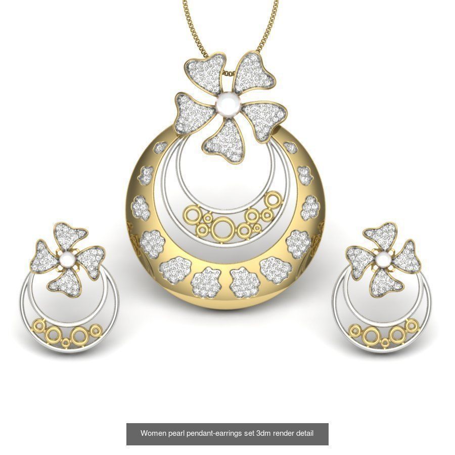 74 Women pendant-earrings set 3dm render detail 3D Model Collection_37