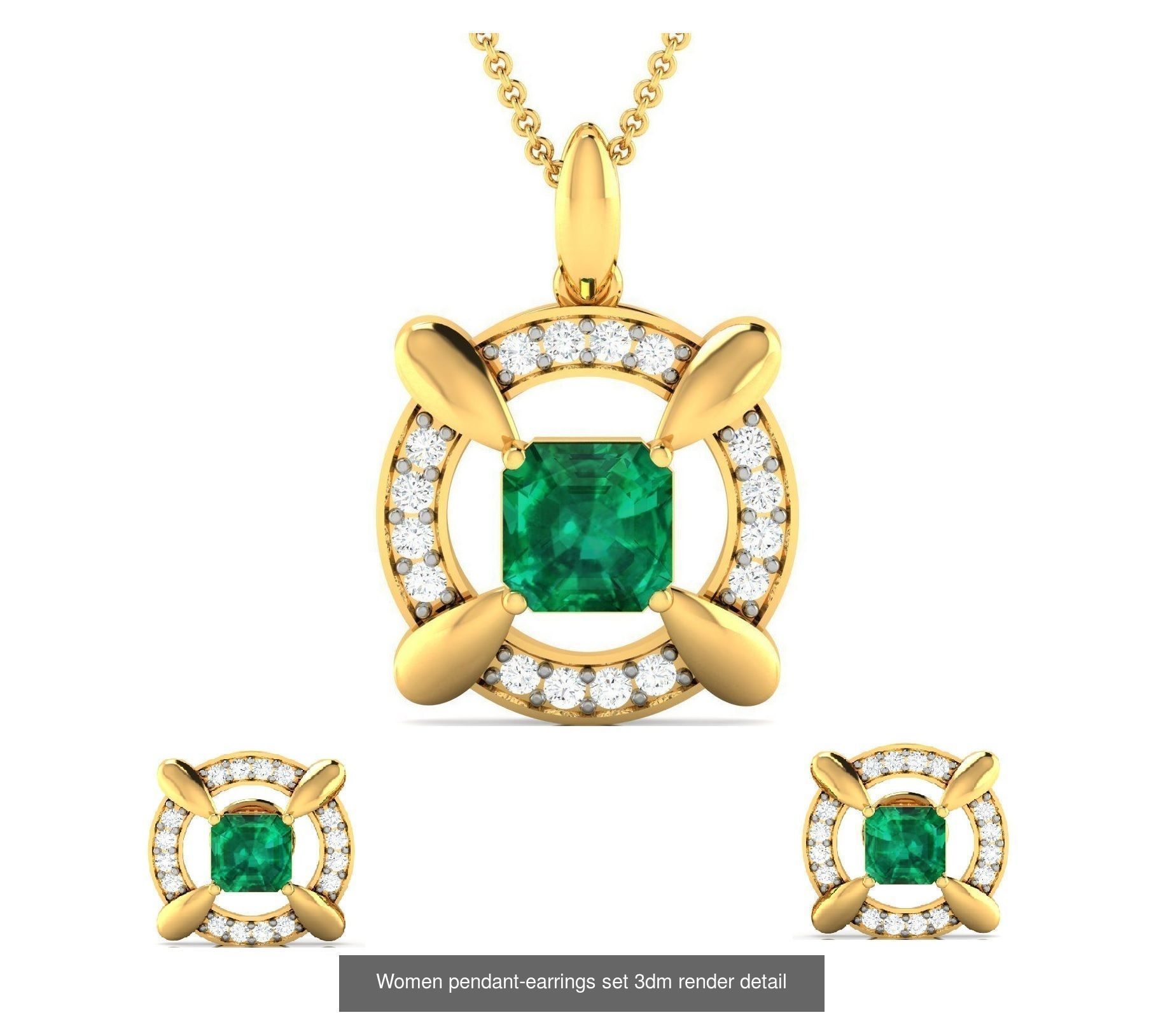 74 Women pendant-earrings set 3dm render detail 3D Model Collection_59