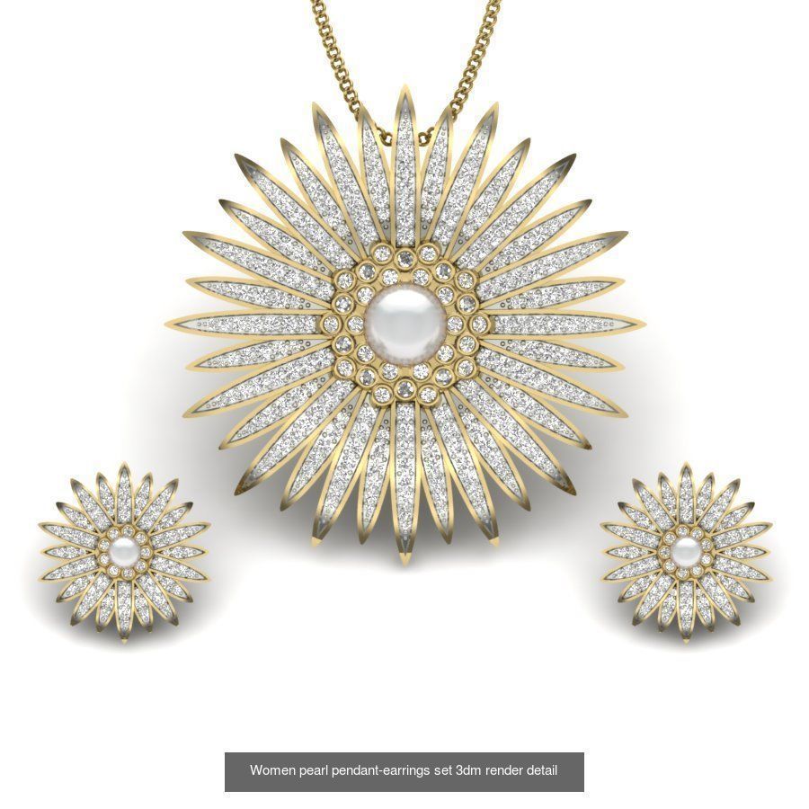 74 Women pendant-earrings set 3dm render detail 3D Model Collection_33