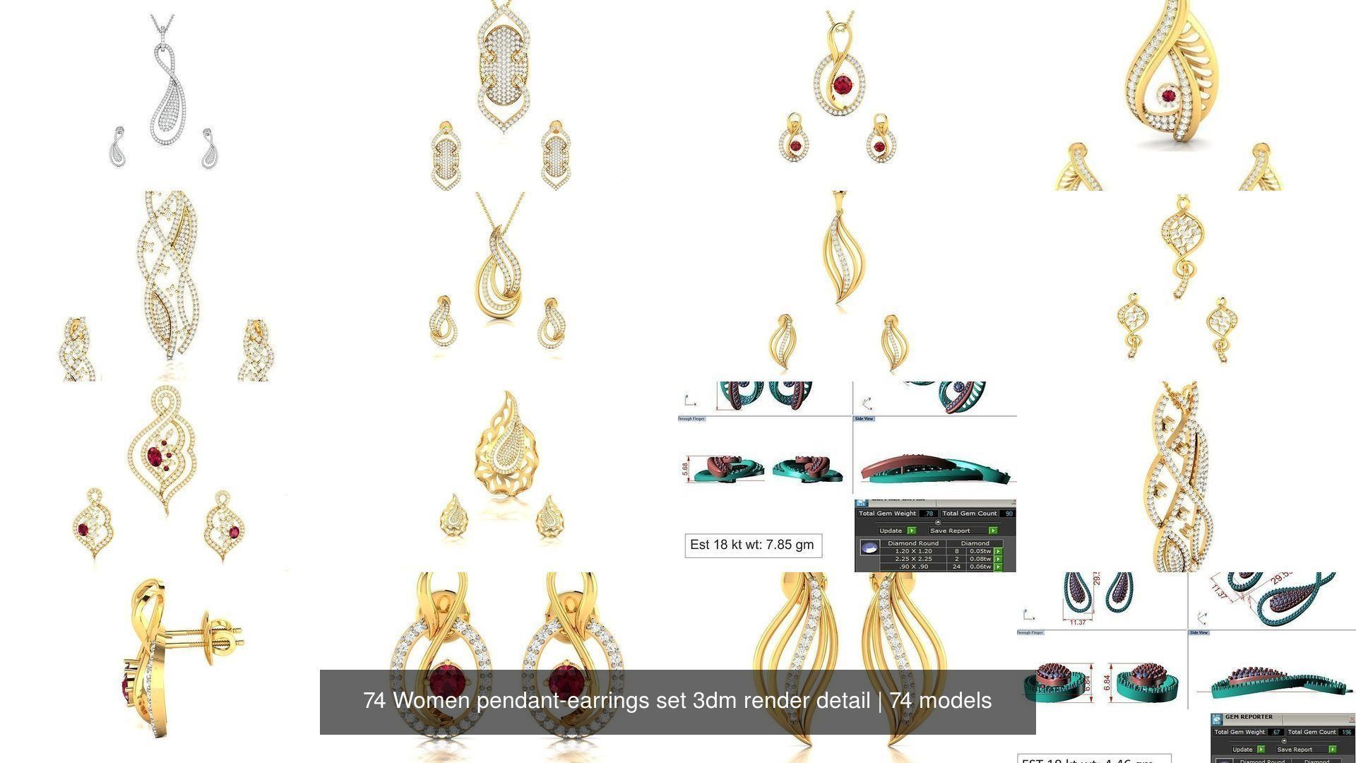 74 Women pendant-earrings set 3dm render detail 3D Model Collection_8