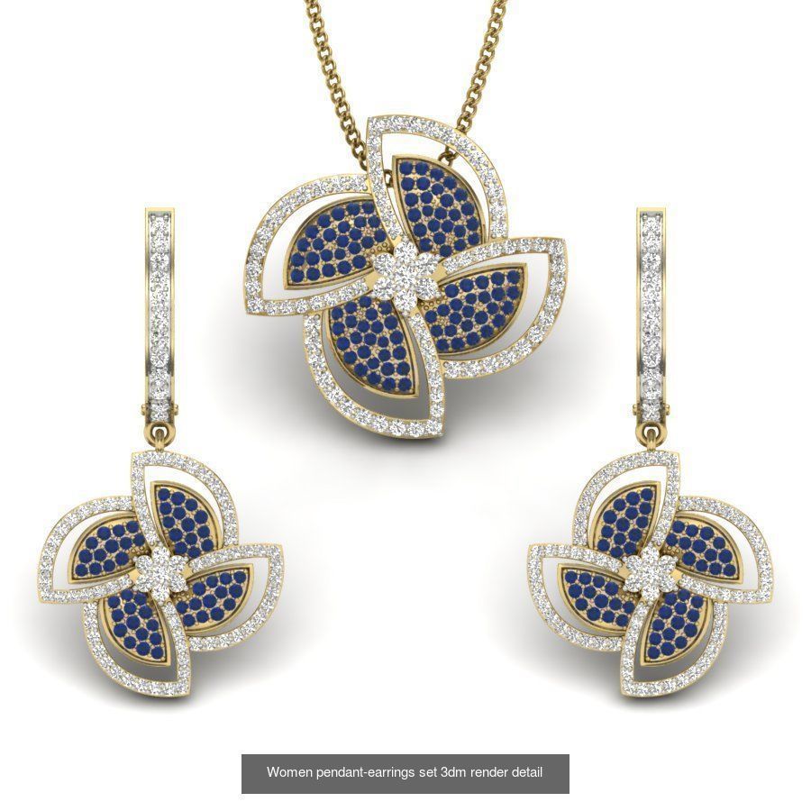 74 Women pendant-earrings set 3dm render detail 3D Model Collection_14