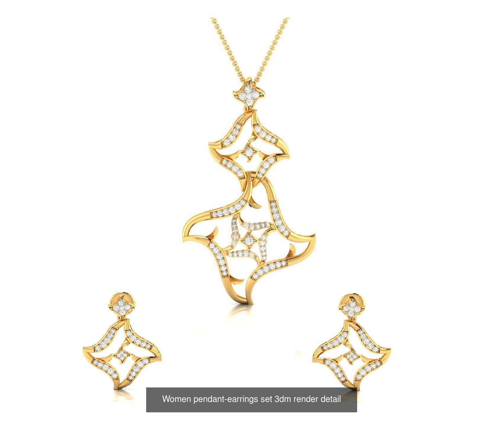 74 Women pendant-earrings set 3dm render detail 3D Model Collection_54
