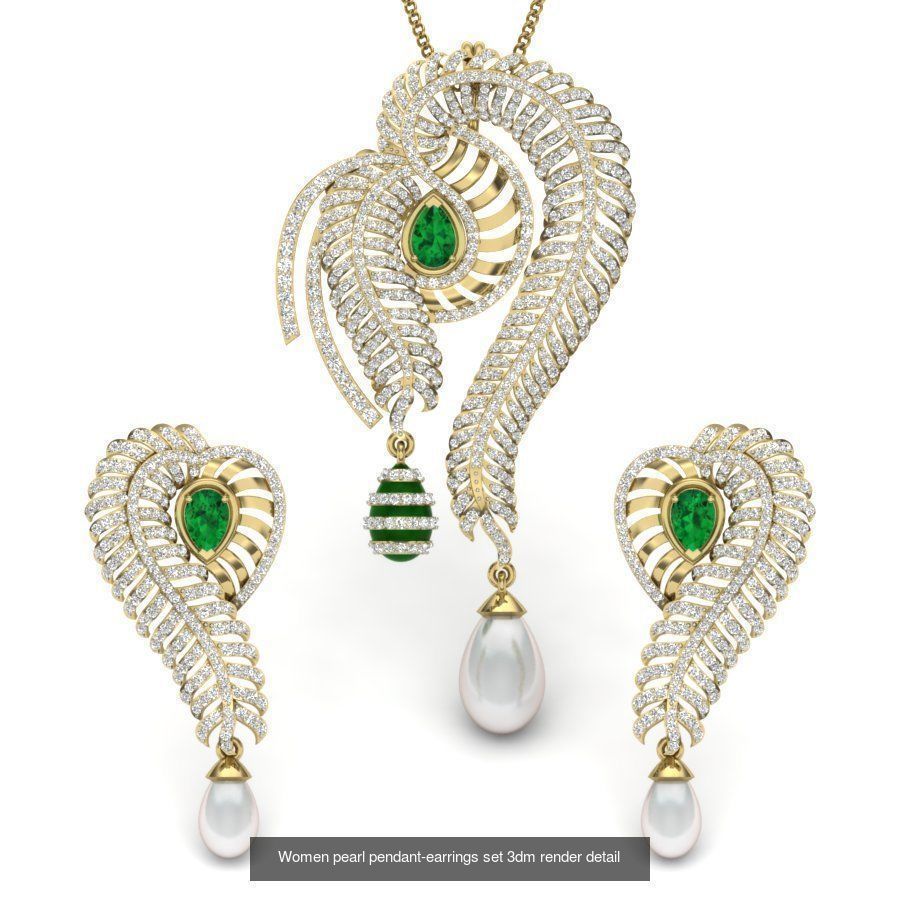 74 Women pendant-earrings set 3dm render detail 3D Model Collection_45