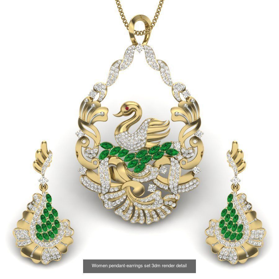 74 Women pendant-earrings set 3dm render detail 3D Model Collection_17