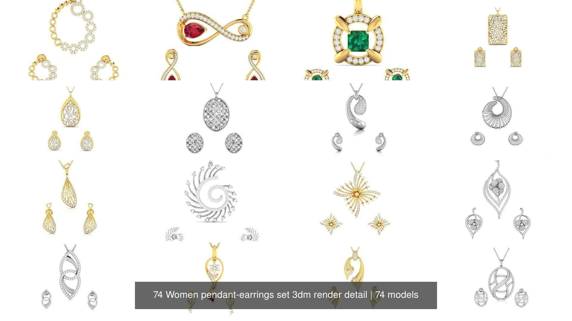 74 Women pendant-earrings set 3dm render detail 3D Model Collection_6