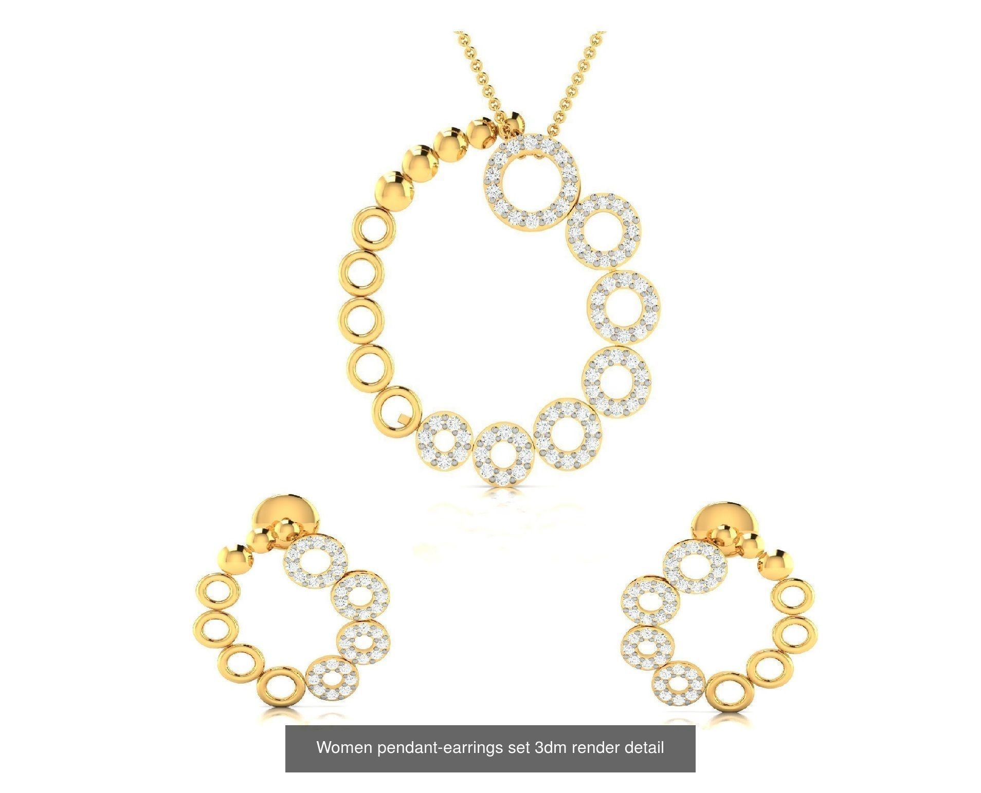 74 Women pendant-earrings set 3dm render detail 3D Model Collection_57