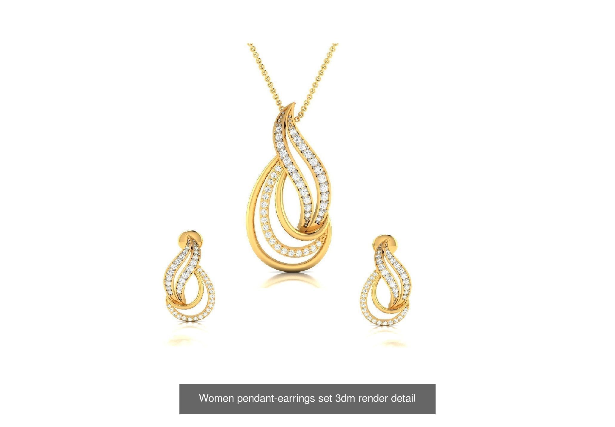 74 Women pendant-earrings set 3dm render detail 3D Model Collection_78