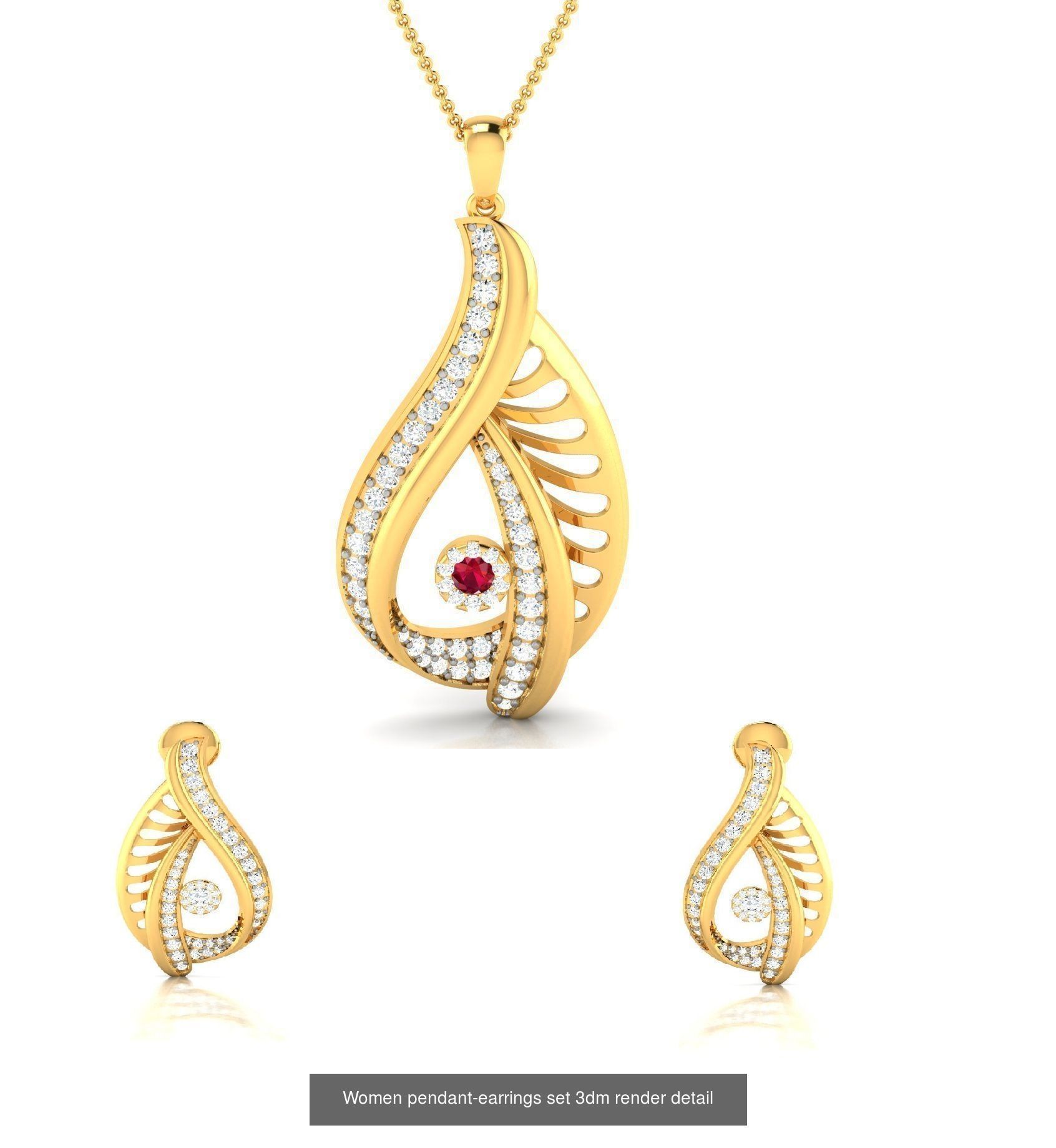 74 Women pendant-earrings set 3dm render detail 3D Model Collection_76