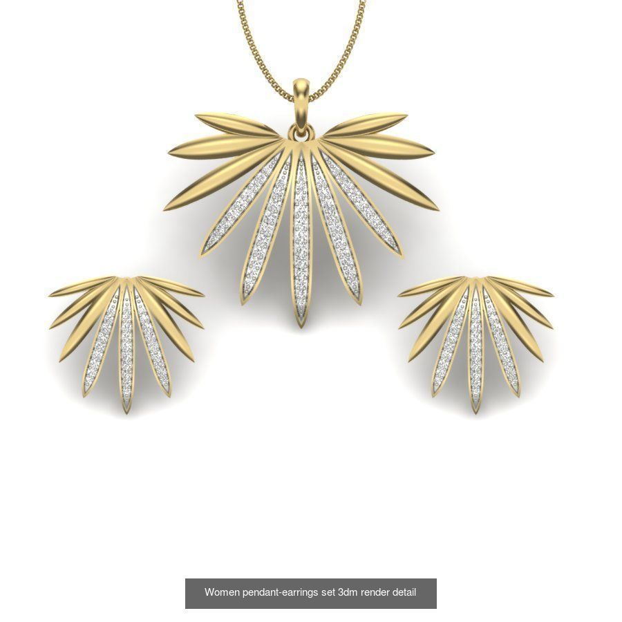 74 Women pendant-earrings set 3dm render detail 3D Model Collection_22