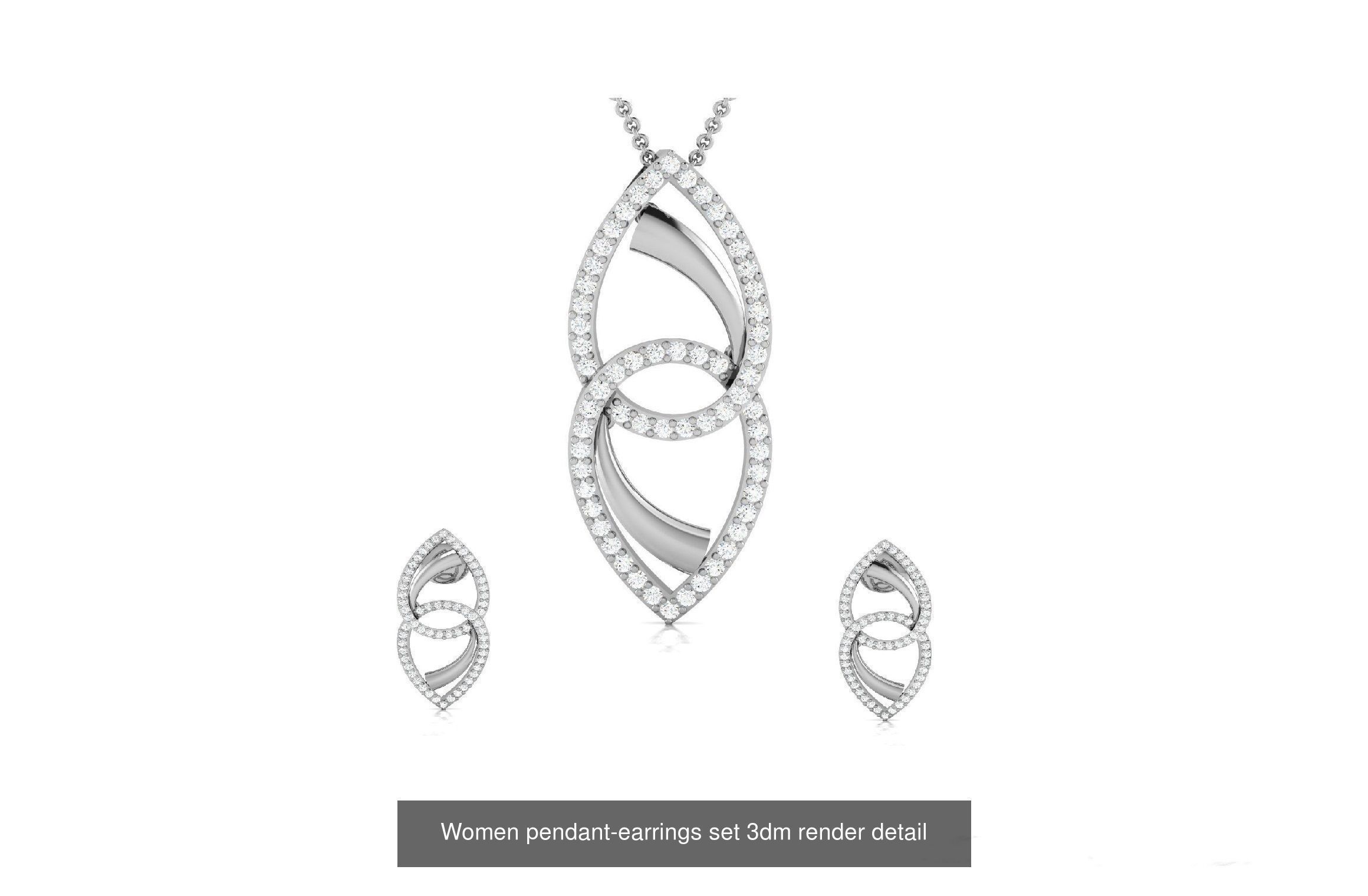 74 Women pendant-earrings set 3dm render detail 3D Model Collection_69