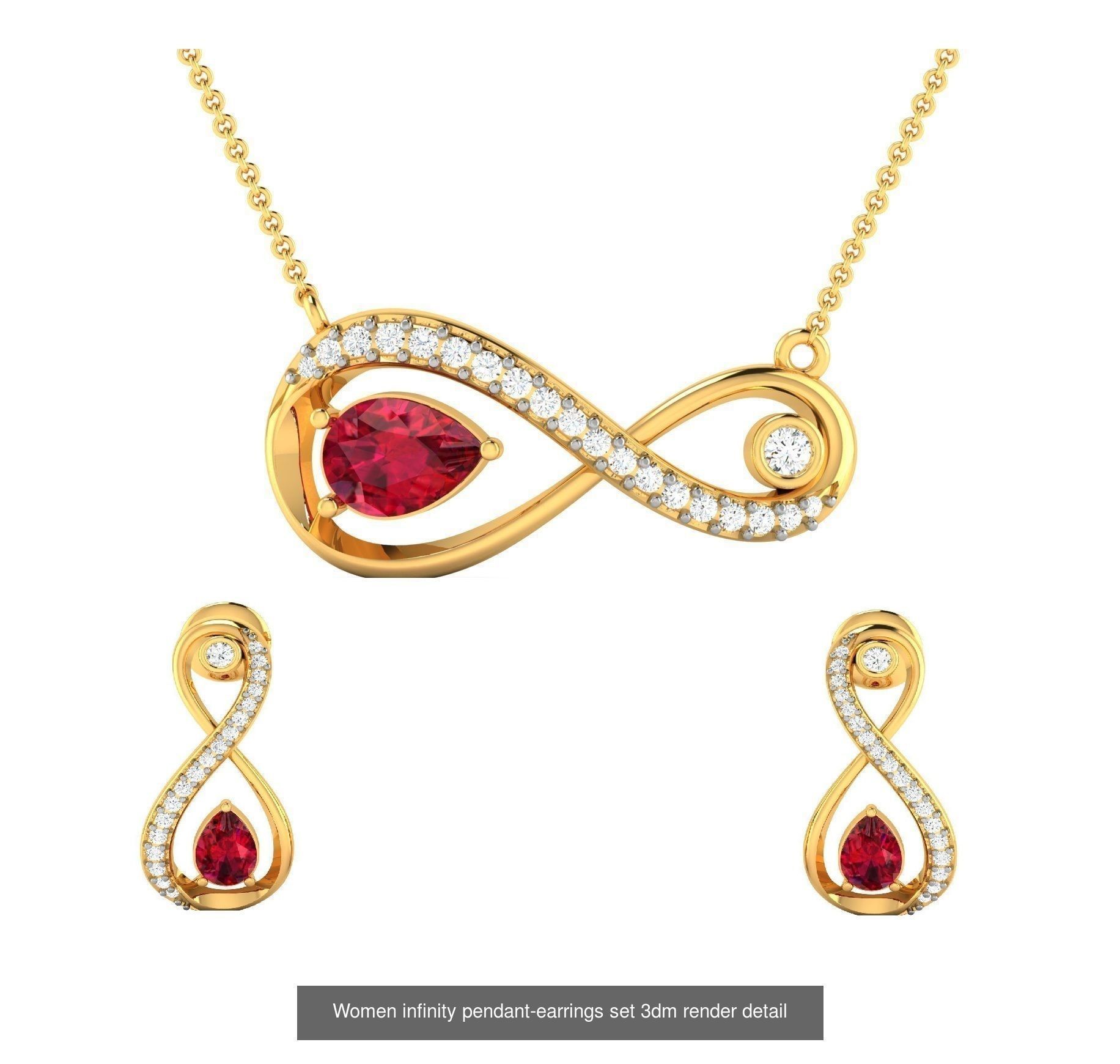 74 Women pendant-earrings set 3dm render detail 3D Model Collection_58