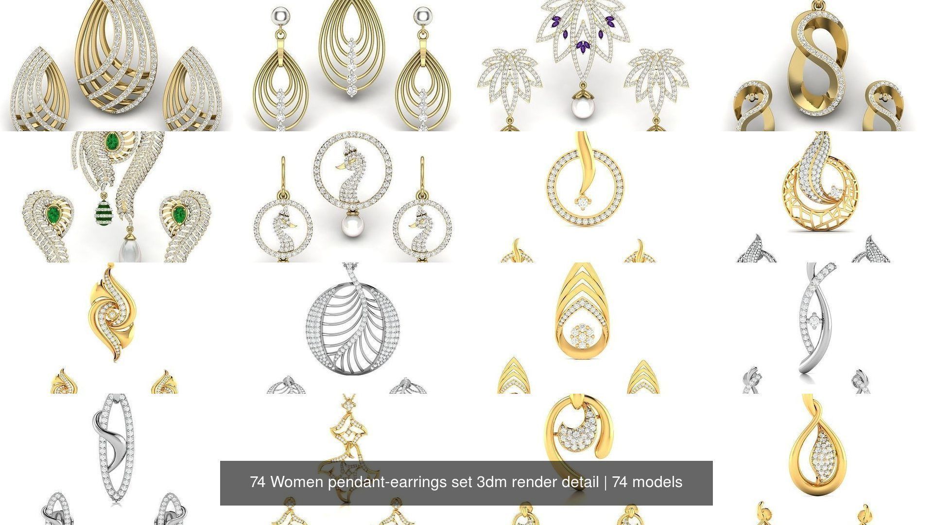 74 Women pendant-earrings set 3dm render detail 3D Model Collection_4