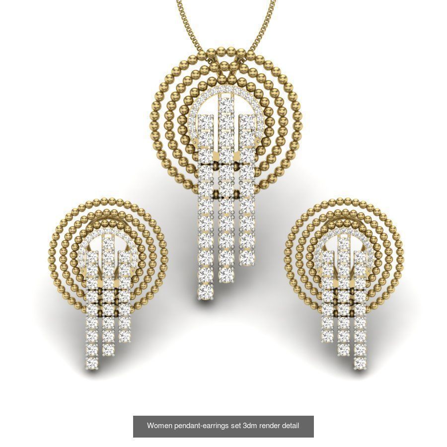 74 Women pendant-earrings set 3dm render detail 3D Model Collection_12