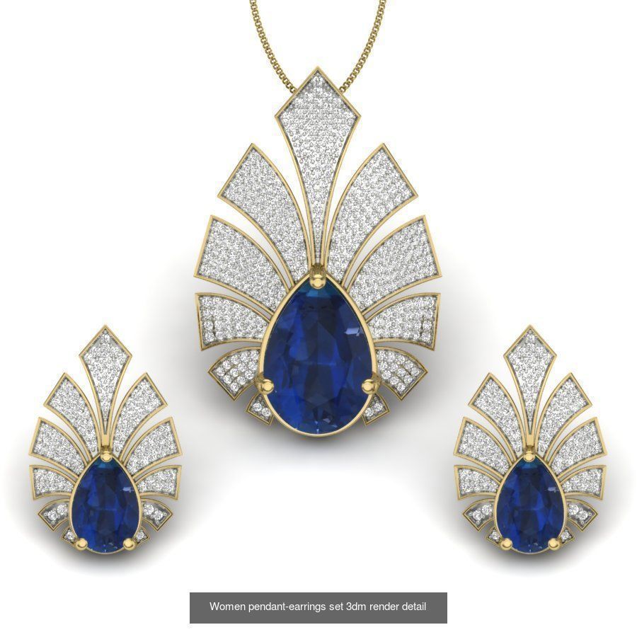 74 Women pendant-earrings set 3dm render detail 3D Model Collection_10