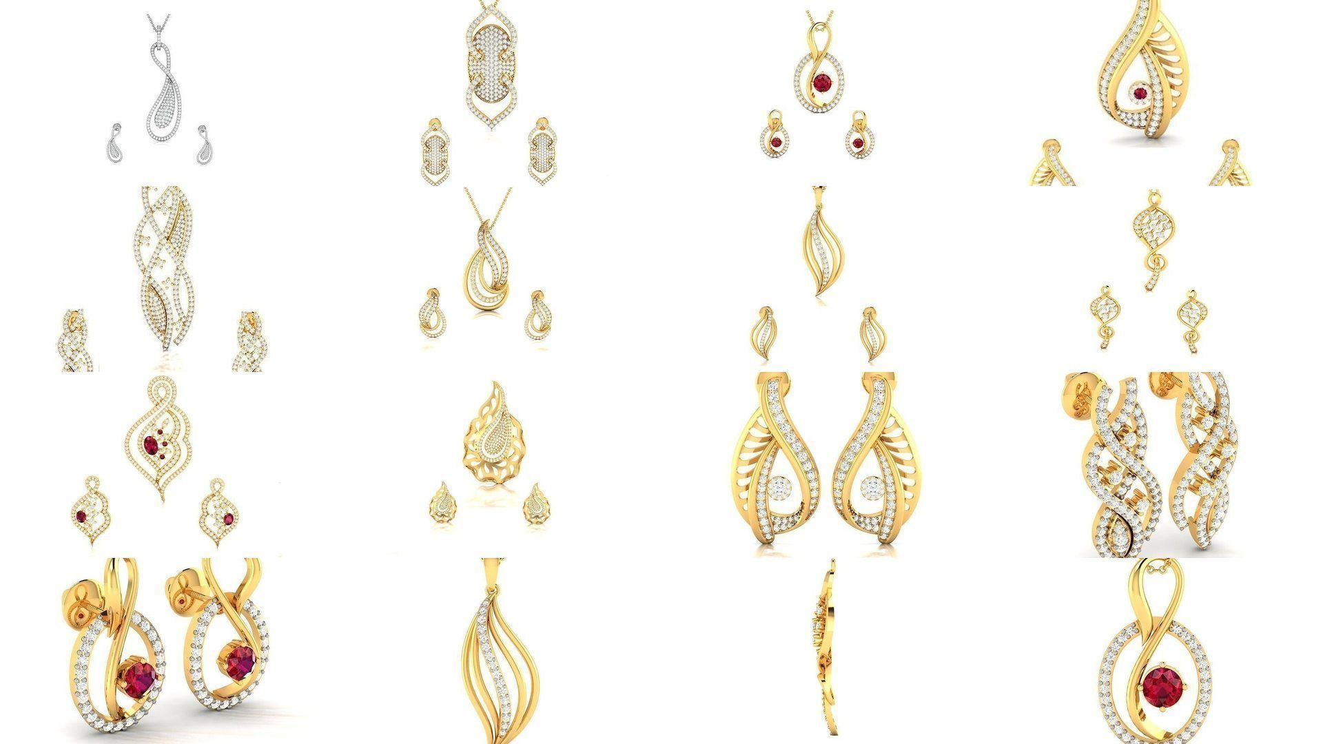 74 Women pendant-earrings set 3dm render detail 3D Model Collection_7