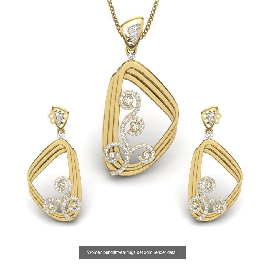 74 Women pendant-earrings set 3dm render detail 3D Model Collection_21