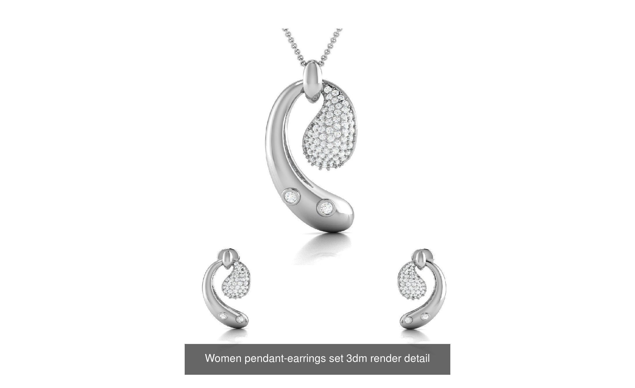 74 Women pendant-earrings set 3dm render detail 3D Model Collection_63