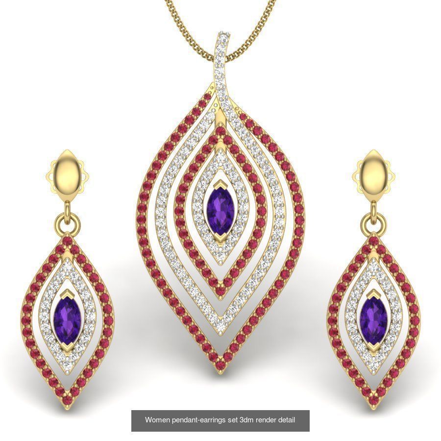 74 Women pendant-earrings set 3dm render detail 3D Model Collection_20