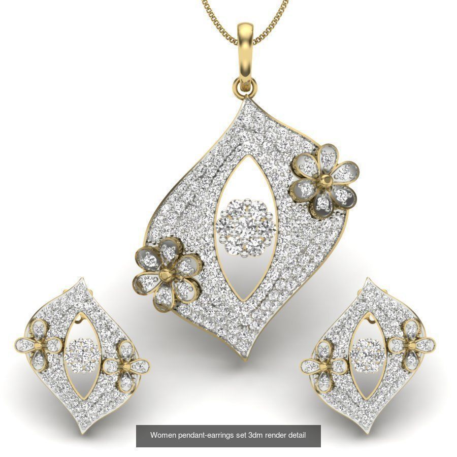 74 Women pendant-earrings set 3dm render detail 3D Model Collection_29