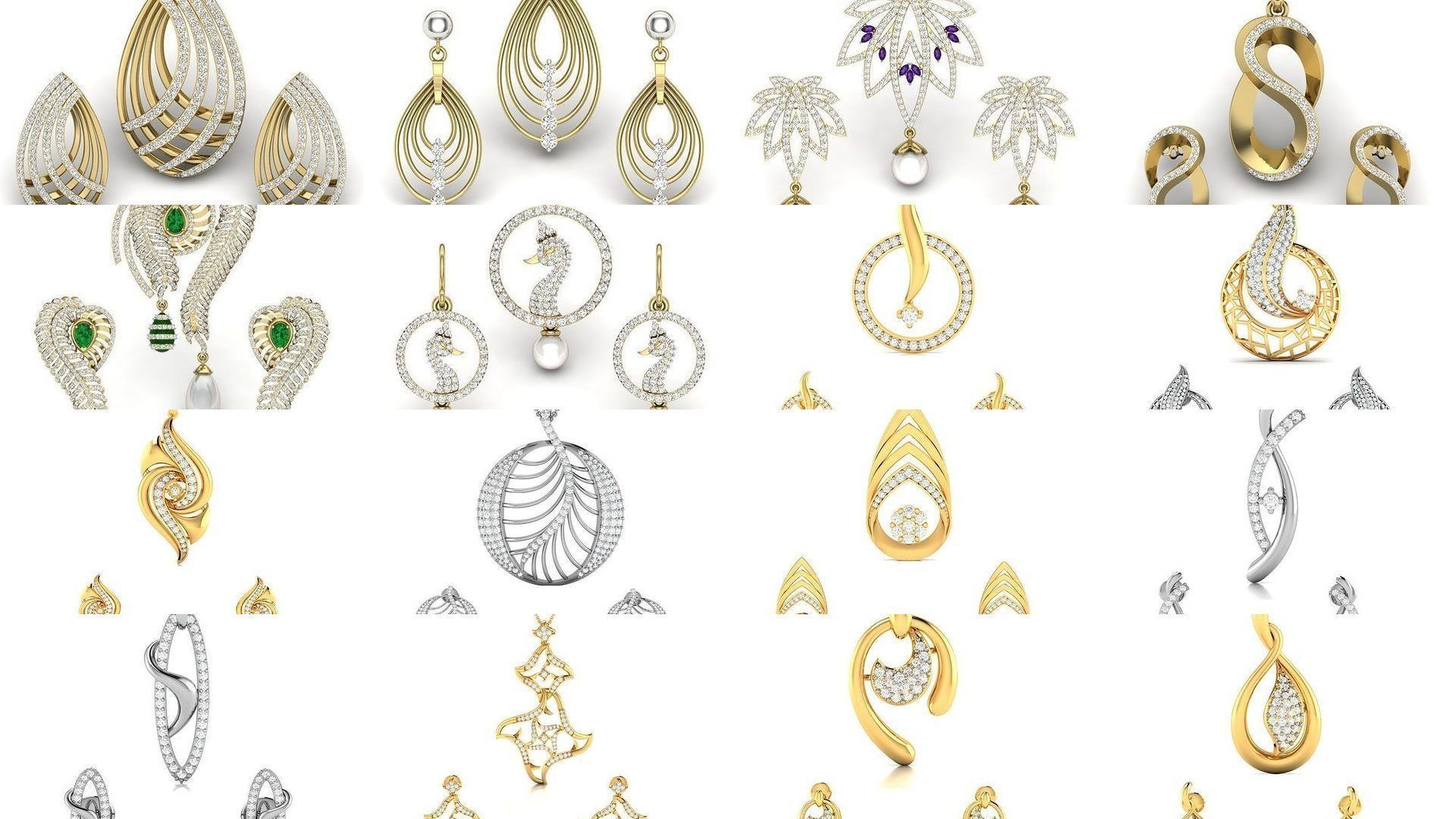 74 Women pendant-earrings set 3dm render detail 3D Model Collection_3